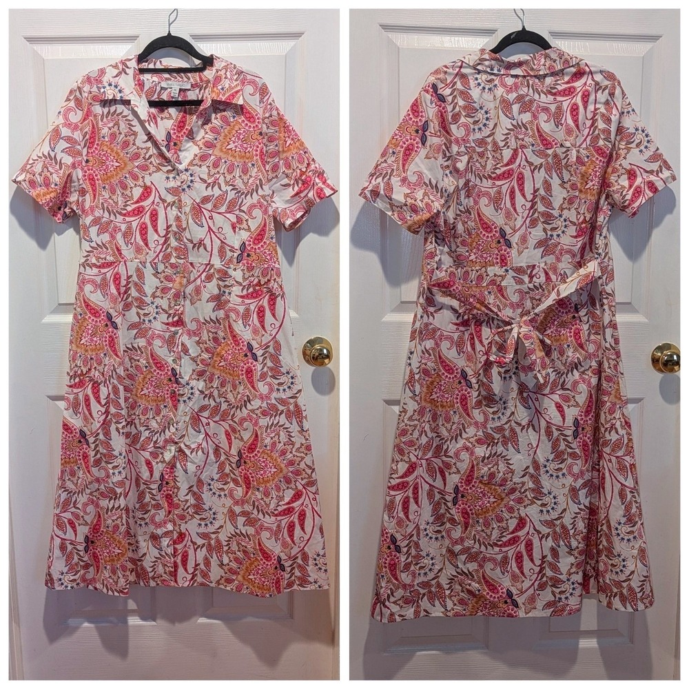 Boho Paisley Floral Shirt Dress Cottagecore Belted Midi Single Thread XL